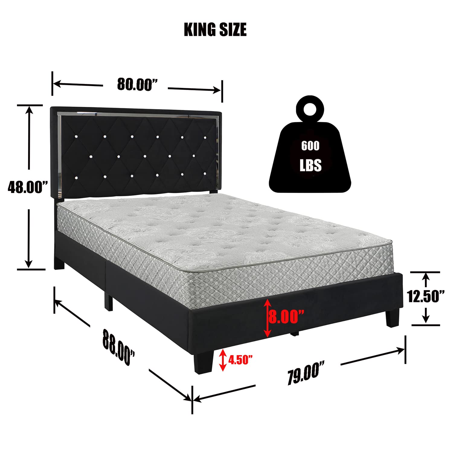 Better Home Products Monica Velvet Upholstered King Platform Bed in Black